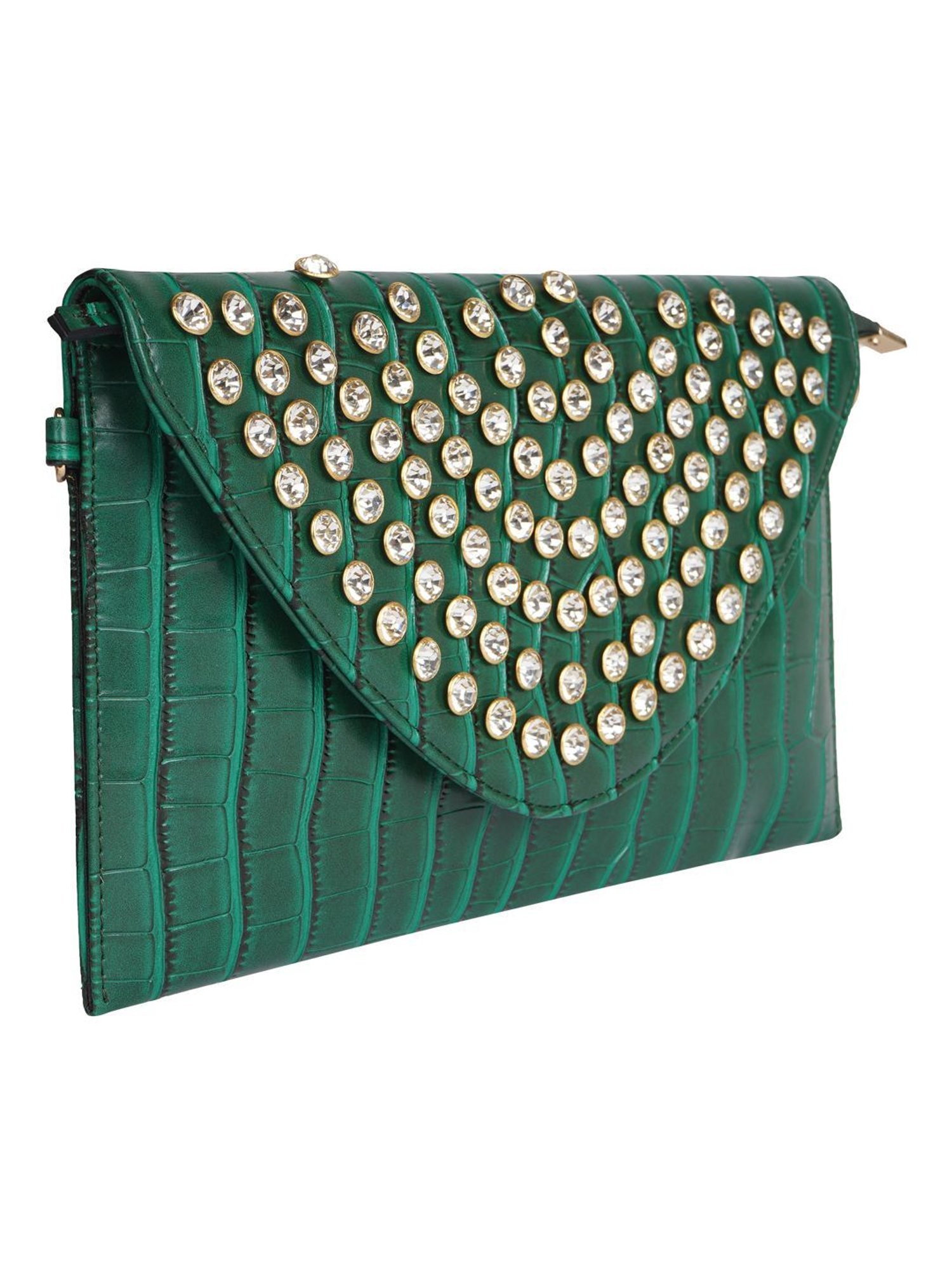 Horra Green Embellished Envelope Clutch
