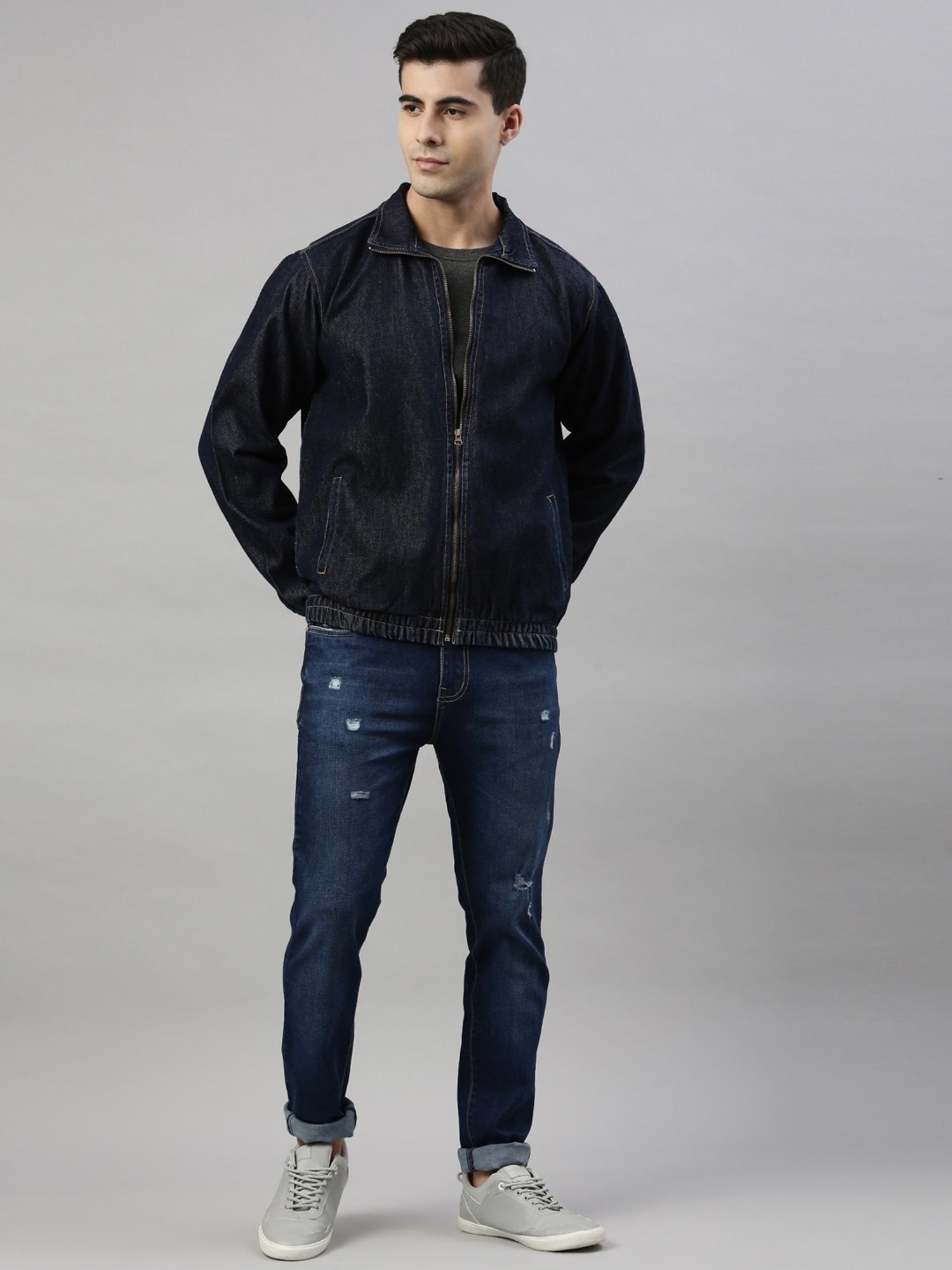 CINOCCI Blue Cotton Slim Fit Denim Jacket