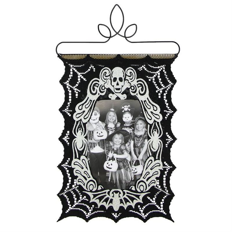 Heritage Lace 14.5" Halloween Glow-in-the-Dark Black Spider Web Photo Holder Wall Hanging - Black/White