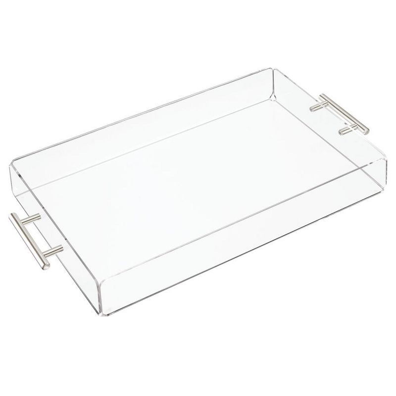 mDesign Acrylic Rectangular Serving Tray with Handles, Large, 2 Pack - Clear