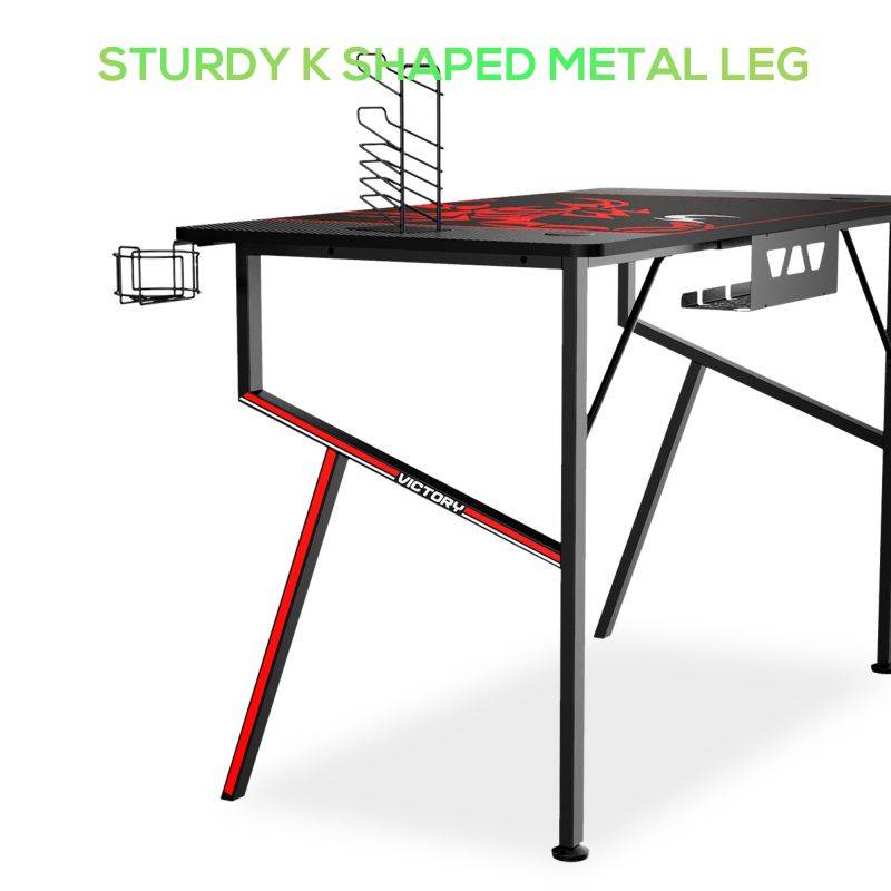 Eureka Gaming&reg; Captain K Series 63'' E-sport Desk, Home Office Gaming Computer Desk, K Shaped Gamer Workstation with Free Controller Stand, Cup Holder, Headphone Hook & Mousepad, Black