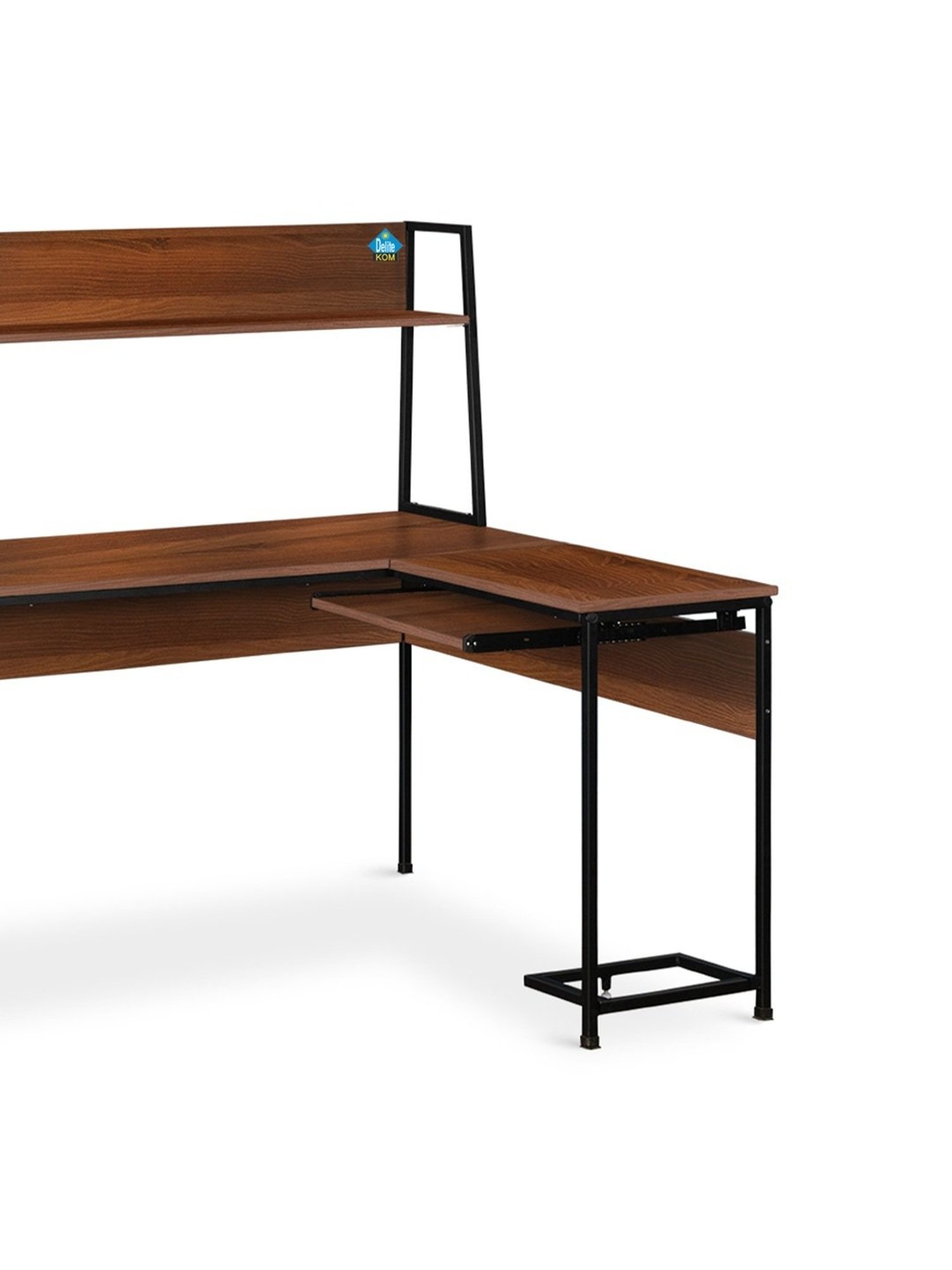 Delite Kom Falcon Acacia Dark Black Metal L-shaped Computer Desk