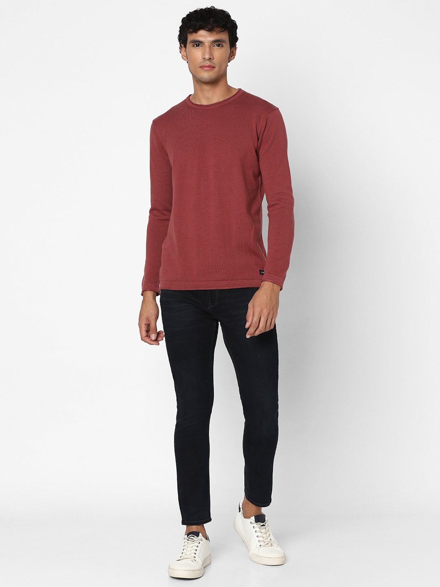 Spykar Dusty Red Regular Fit Sweater