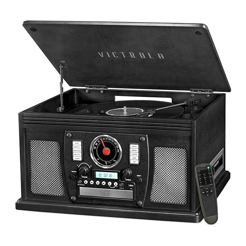 Navigator 8in1 Bluetooth Record Player amp Multimedia Center with Builtin Stereo Speakers 3Speed Turntable Vinyl to MP3 Recording | Wireless Music Streaming | Black 1SFA VTA600BBLK