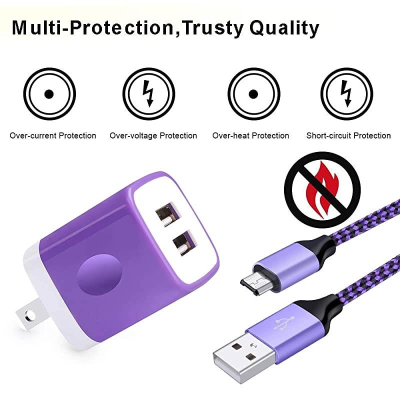 Android Wall Charger Micro USB Cable  21A Dual USB Wall Charger with 2Pack 6ft Android Charger Cable Fast Charge Cord for Samsung Galaxy S7 Edge S6 J7 Note 5 LG Aristo 2 Stylo 3 Plus HTC