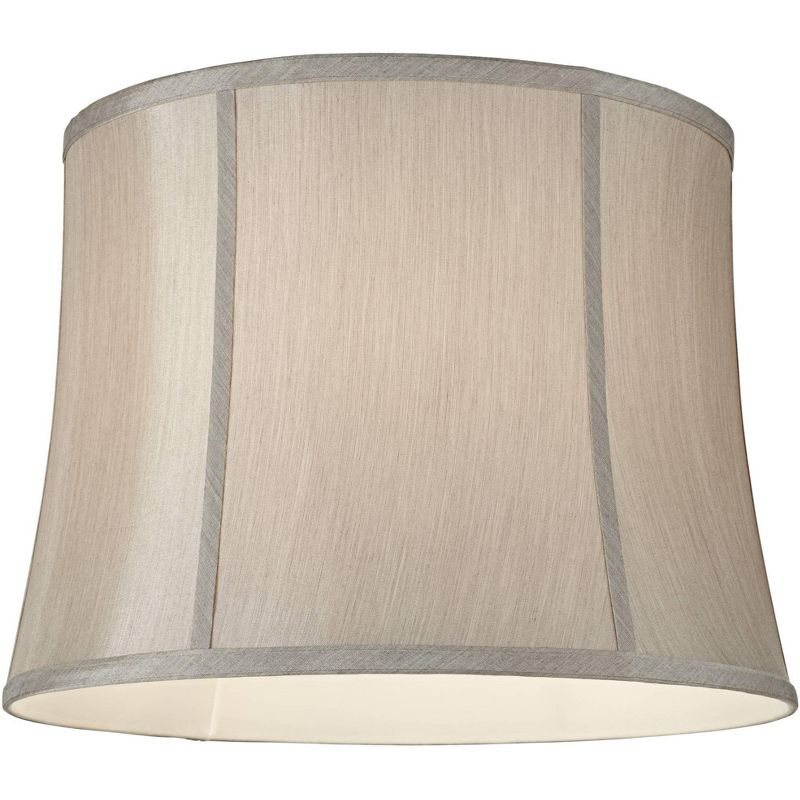 Springcrest Medium Round Softback Gray Lamp Shade 14" Top x 16" Bottom x 12" High (Spider) Replacement with Harp and Finial