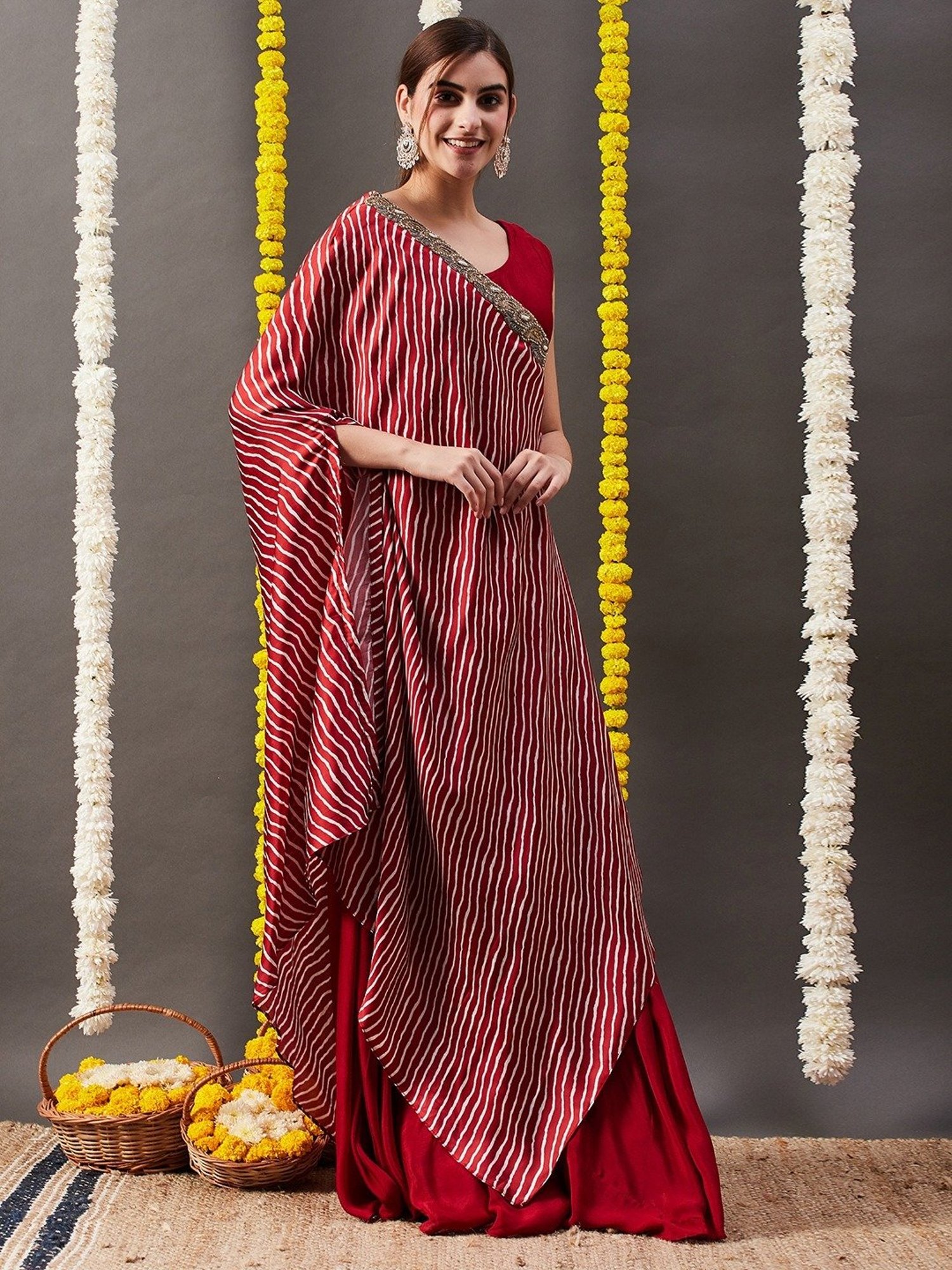 Fashor Maroon Printed Maxi Dress With Cape