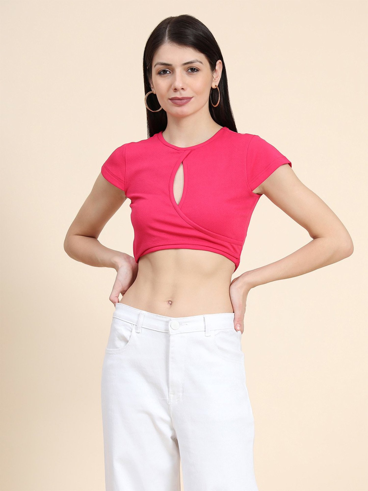 KERI PERRY Pink Regular Fit Crop Top