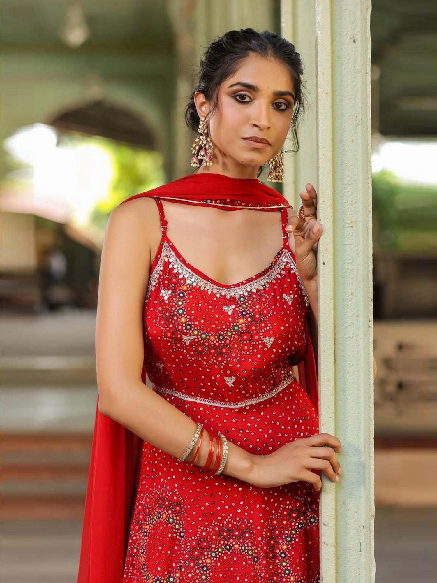 SCAKHI Crimson Red Printed Kurta Sharara Set With Dupatta