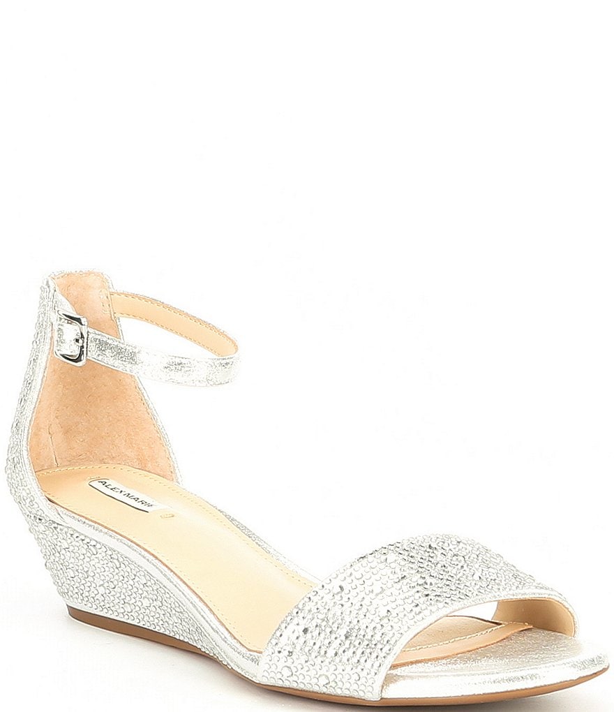 Alex Marie Mairithree Rhinestone Embellished Ankle Strap Wedge Sandals