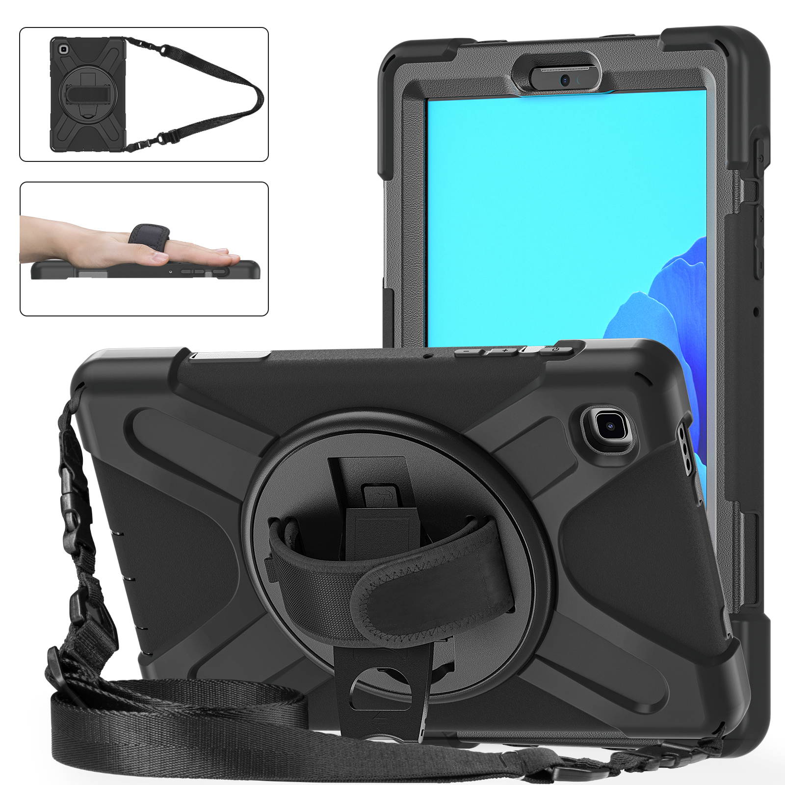 Galaxy Tab A7 Lite Case, Heavy Duty Rugged Shockproof Case with Adjustable Hand Strap, Carrying Shoulder Strap, Rotating Kickstand for Samsung galaxy Tab A7 Lite 8.7 inch 2021 Model SM-T220 SM-T225