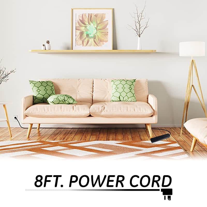 Power Strip Sur Protector, 6 Outlets, Flat Plug, Extra Long Power Cord, 8ft, Wall Mount, Black, 37052