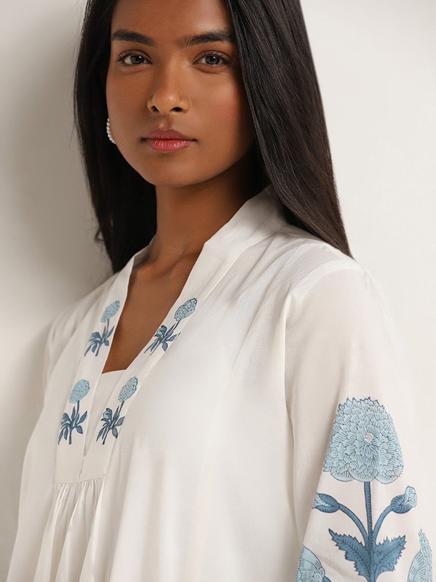 Utsa by Westside Blue Floral Cotton A-Line Kurta
