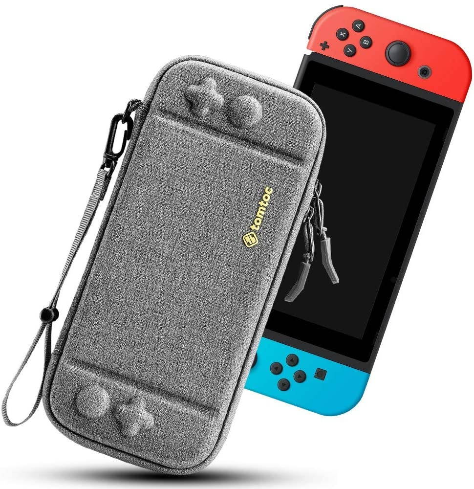 tomtoc Carry Case for Nintendo Switch, Ultra Slim Hard Shell with 10 Game Cartridges, Protective Carrying Case for Travel, with Original Patent and Military Level Protection, Gray