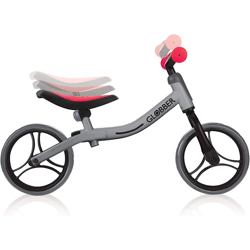 Globber GO BIKE Adjustable Balance Training Bicycle for Toddlers with No Pedals and Comfort Grips, Silver and Red
