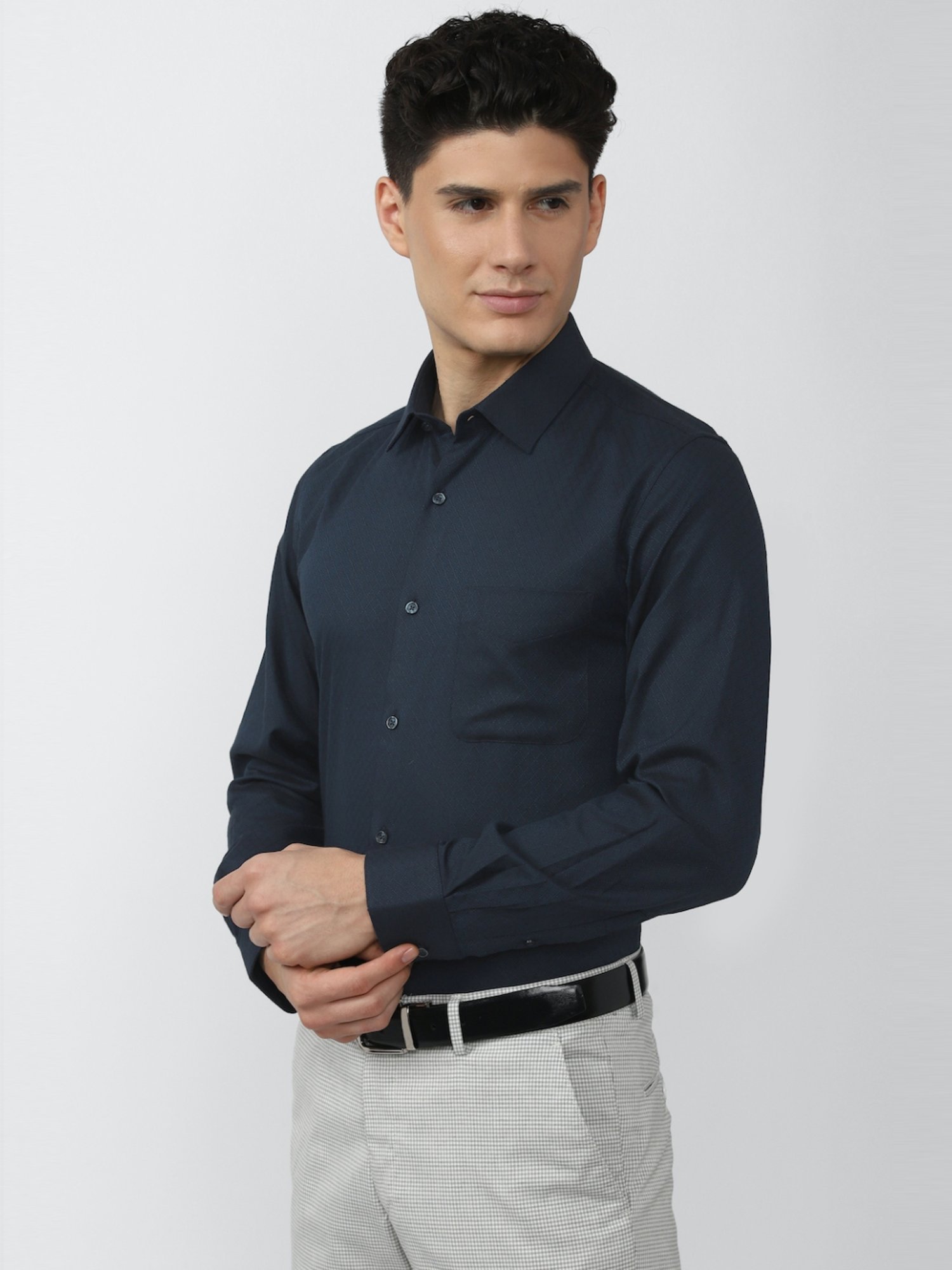 Sojanya Blue Cotton Regular Fit Self Pattern Shirt