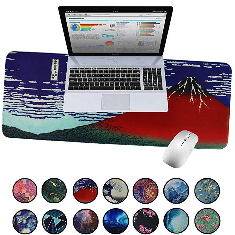 Gaming Mouse PadExtended Large Pattern Anti Slip Stitched Edges Long XXL MousepadDesk Pad Keyboard Mat NonSlip Base WaterResistant for GamingOffice Home 1Fuji 1 Pack