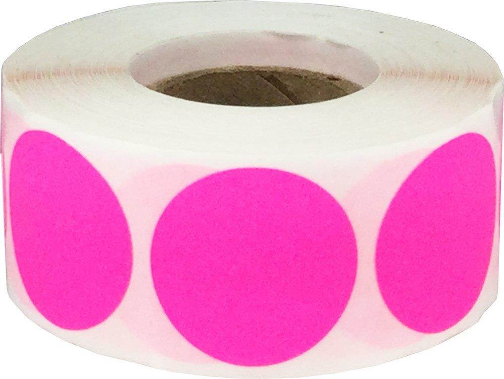 Fluorescent Pink Circle Dot Stickers, 1 Inch Round, 500 Labels on a Roll