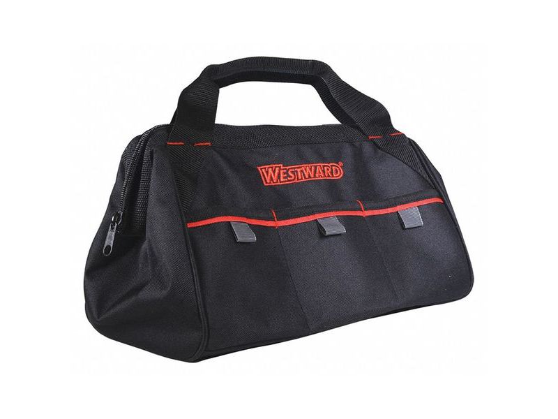 WESTWARD 53JW42 Tool Bag,General Purpose,3 Pockets, Nylon, 3 Pockets, Black, 8"