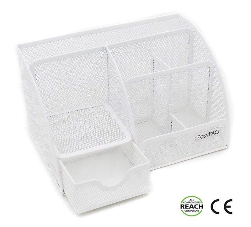 EasyPAG Mesh Desk Organizer 5 Compartments and 1 Slide Drawer,White