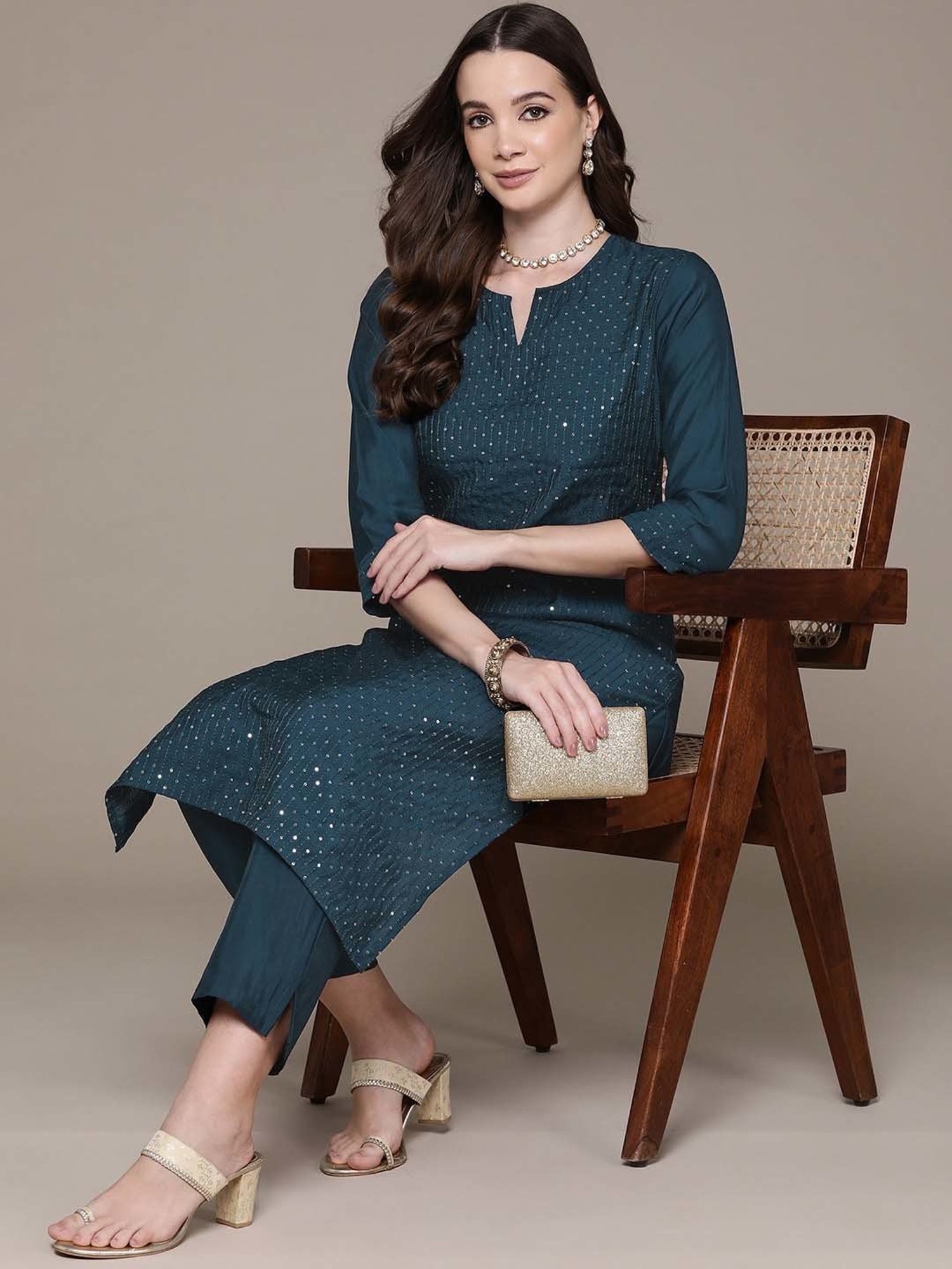 URBAN MYSTIC Black Rayon Embroidered Kurta & Sharara Set