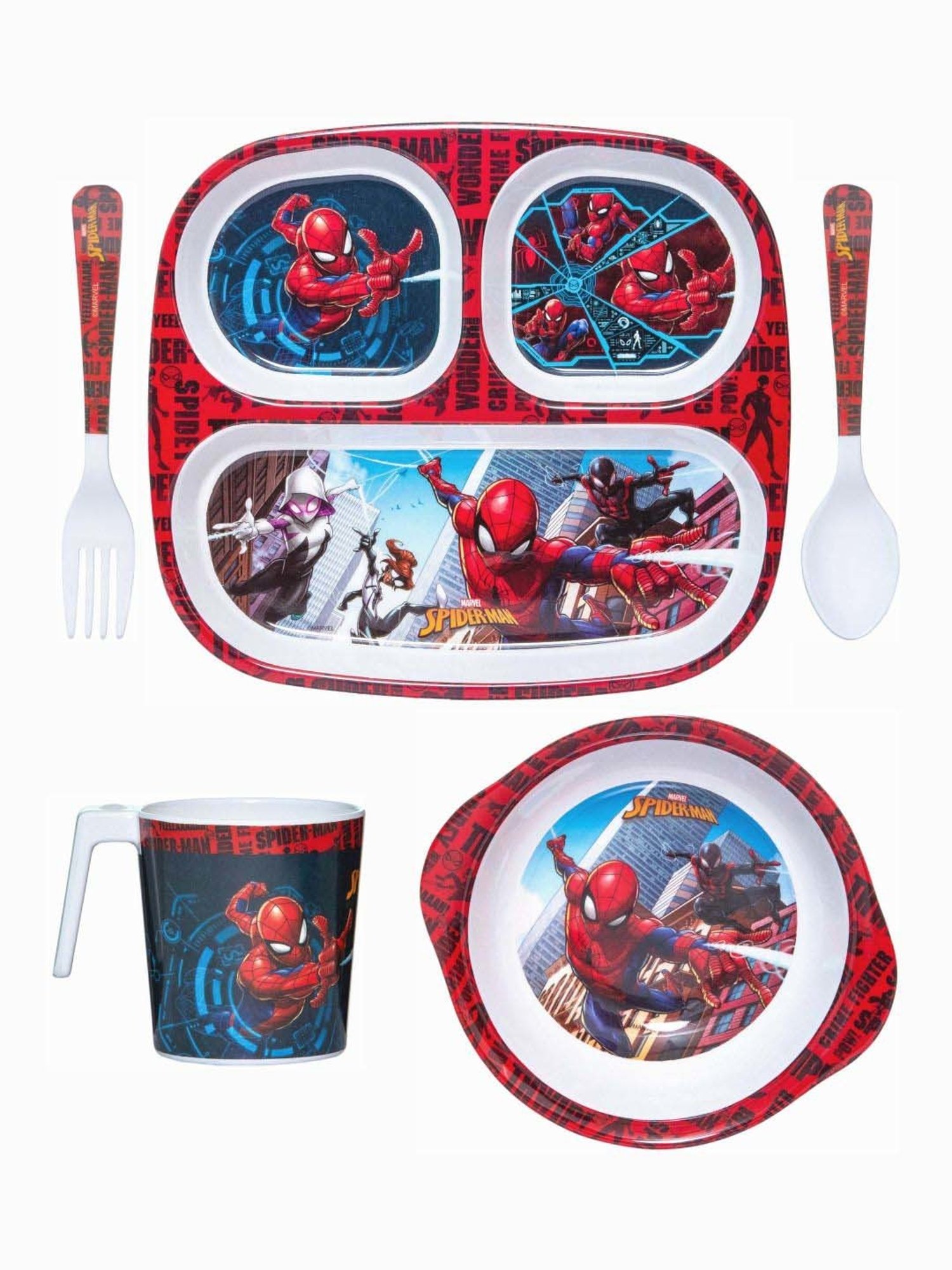 Servewell Spiderman Red Melamine Kids  5Pcs Dinner Set (0.67 L)