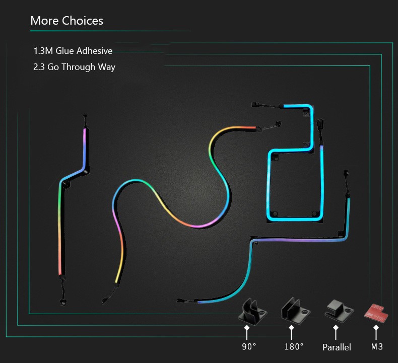 PHANTEKS Combo Light Strip ARGB Neon Computer Case Decoration LED Strip 5V 3PIN Light Header AURA 400mm X 2pcs