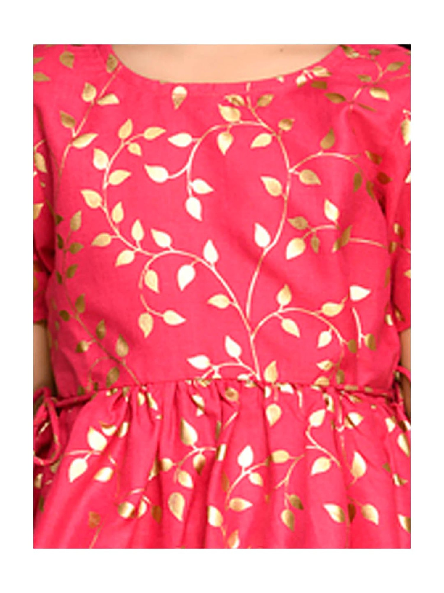 Saka Designs Kids Fuchsia & Gold Printed Jhabla with Dhoti