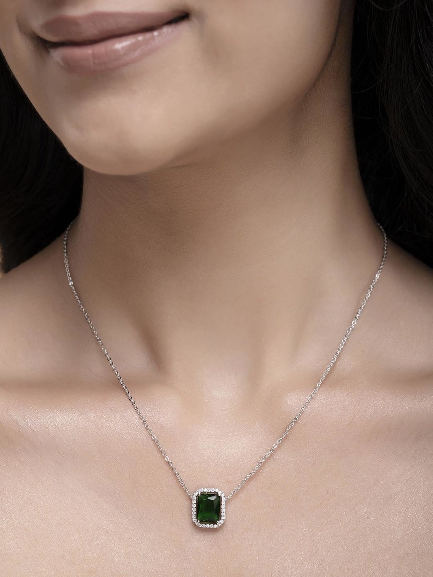 March by FableStreet 92.5 Sterling Silver Green Zircon Jewellery Set for Women