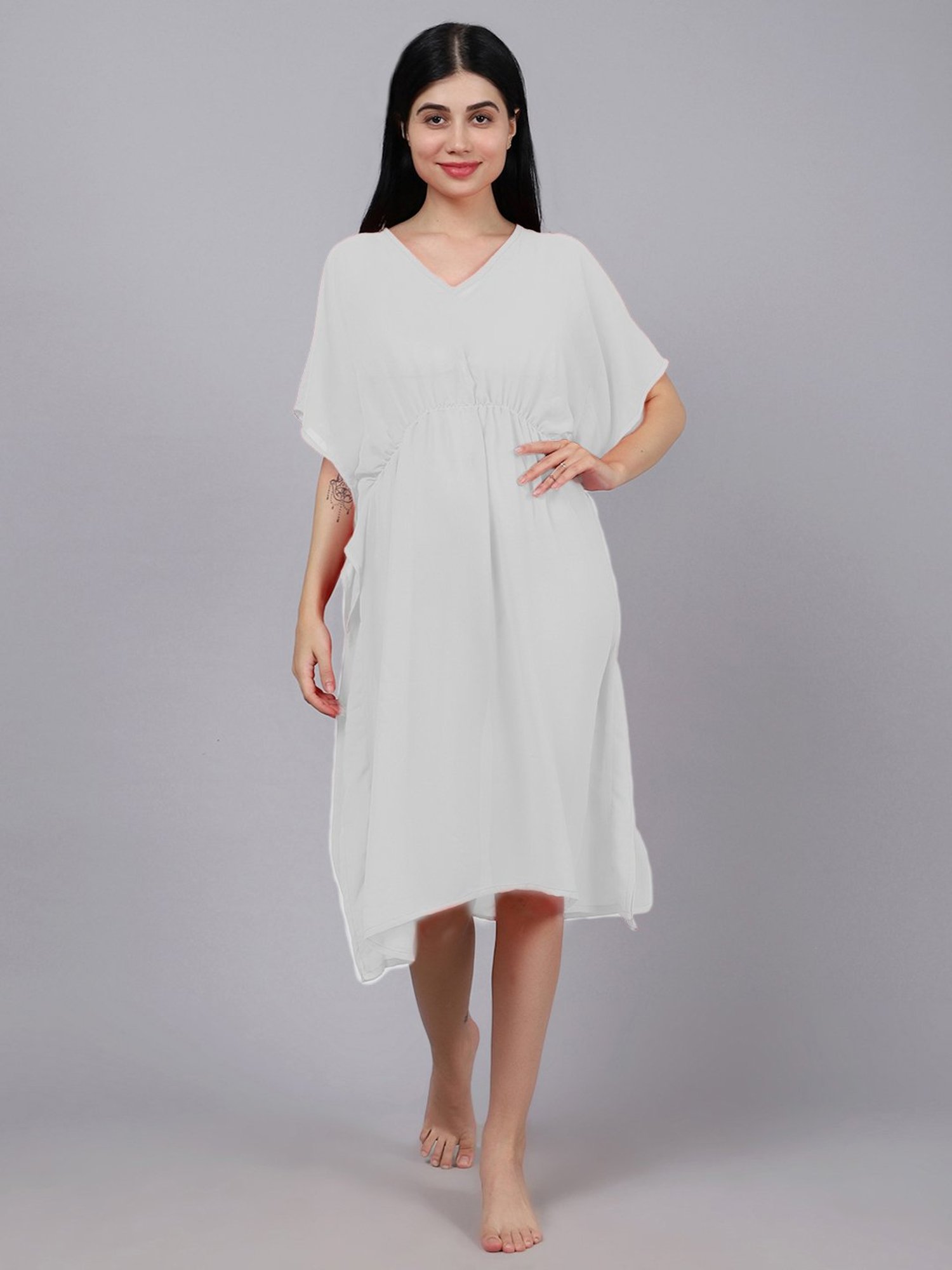 Erotissch Off-White Plain Beachwear Kaftan