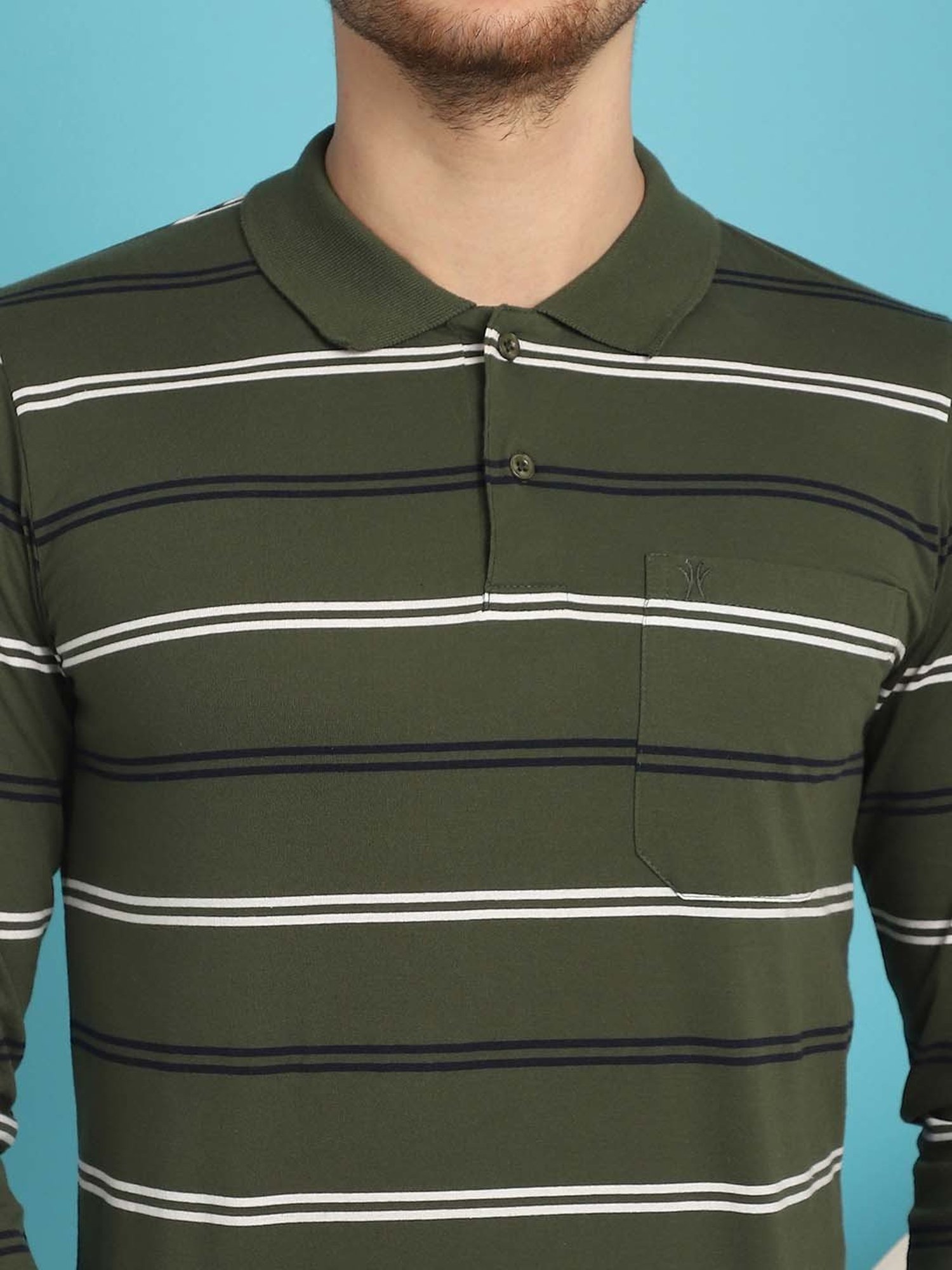 Venitian- Forbidden Clothing Green Regular Fit Striped Polo T-Shirt