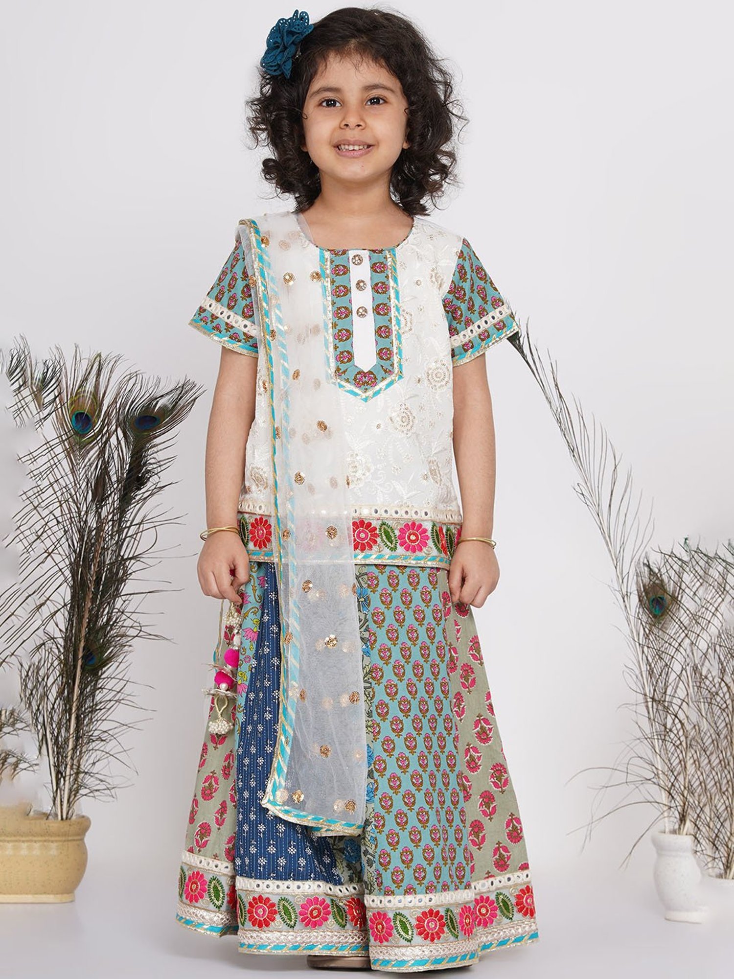 Little Bansi White Embellished 1 Kurta, 1 Lehenga & 1 Dupatta