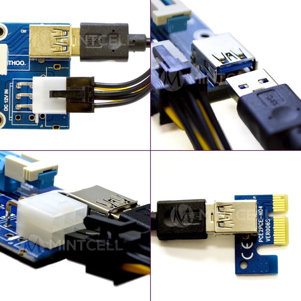 PCIe Riser, High Performance 1x to 16x Powered Riser Adapter Card for Bitcoin Litecoin ETH C oin Mining 6 PIN Powered PCIE Extension Cable GPU Riser Ethereum Mining ETH GPU Extension Cable - 6 Pack