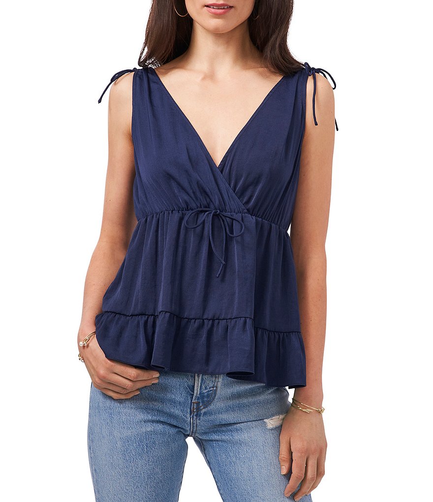 1. STATE Sleeveless Tie Shoulder Peplum Top