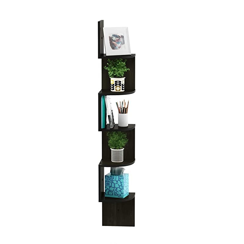 Wall Mount Floating Radial Corner Shelf 5Tier Espresso
