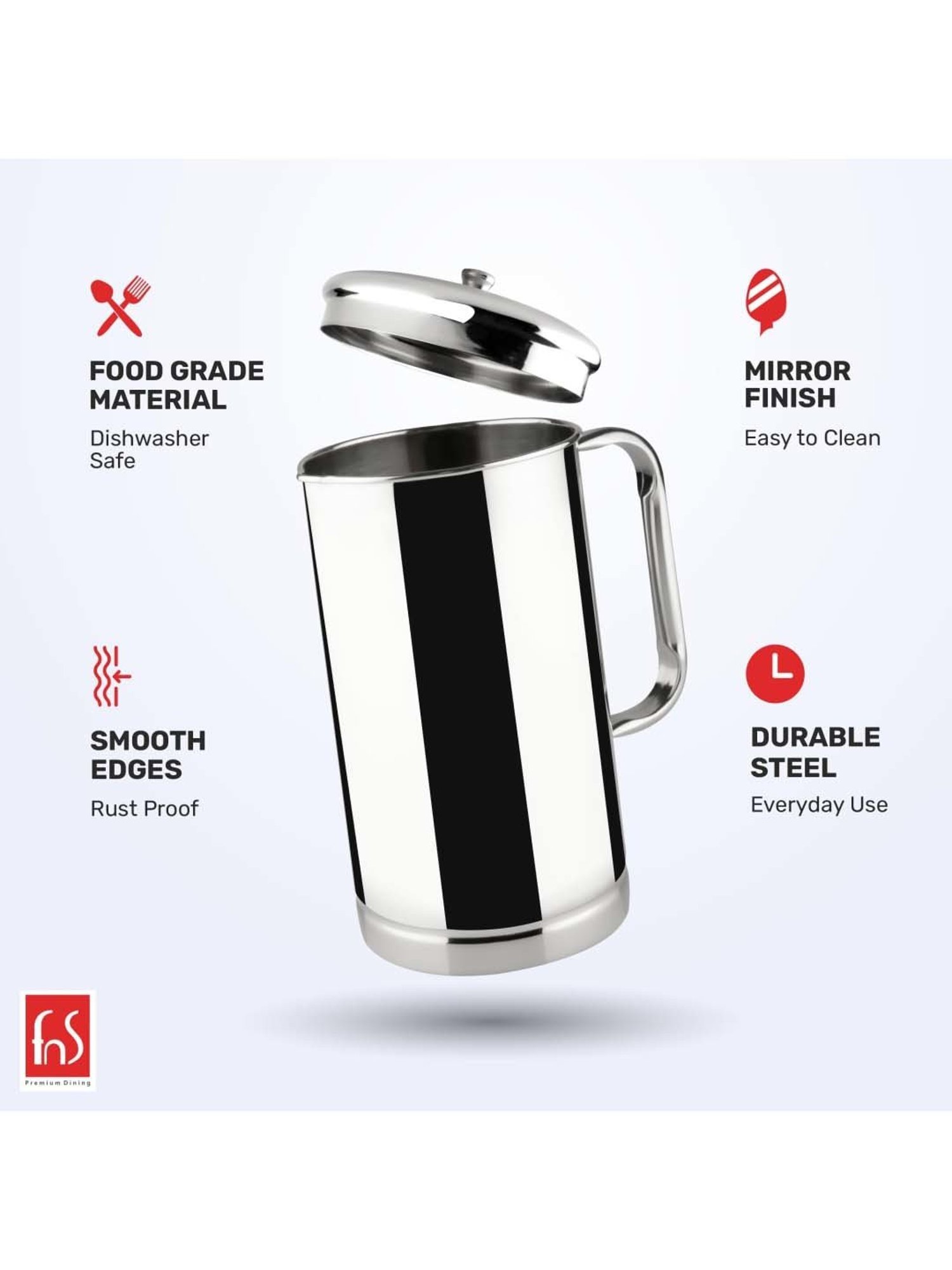 FnS Barista Silver Stainless Steel Pitcher (1.5 L)