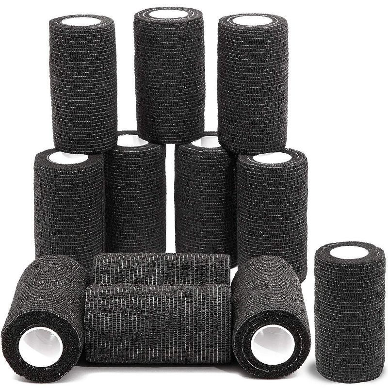 Juvale 12 Pack Self Adhesive Bandage Wraps, Cohesive Tape, Black, 4 In x 5 Yards