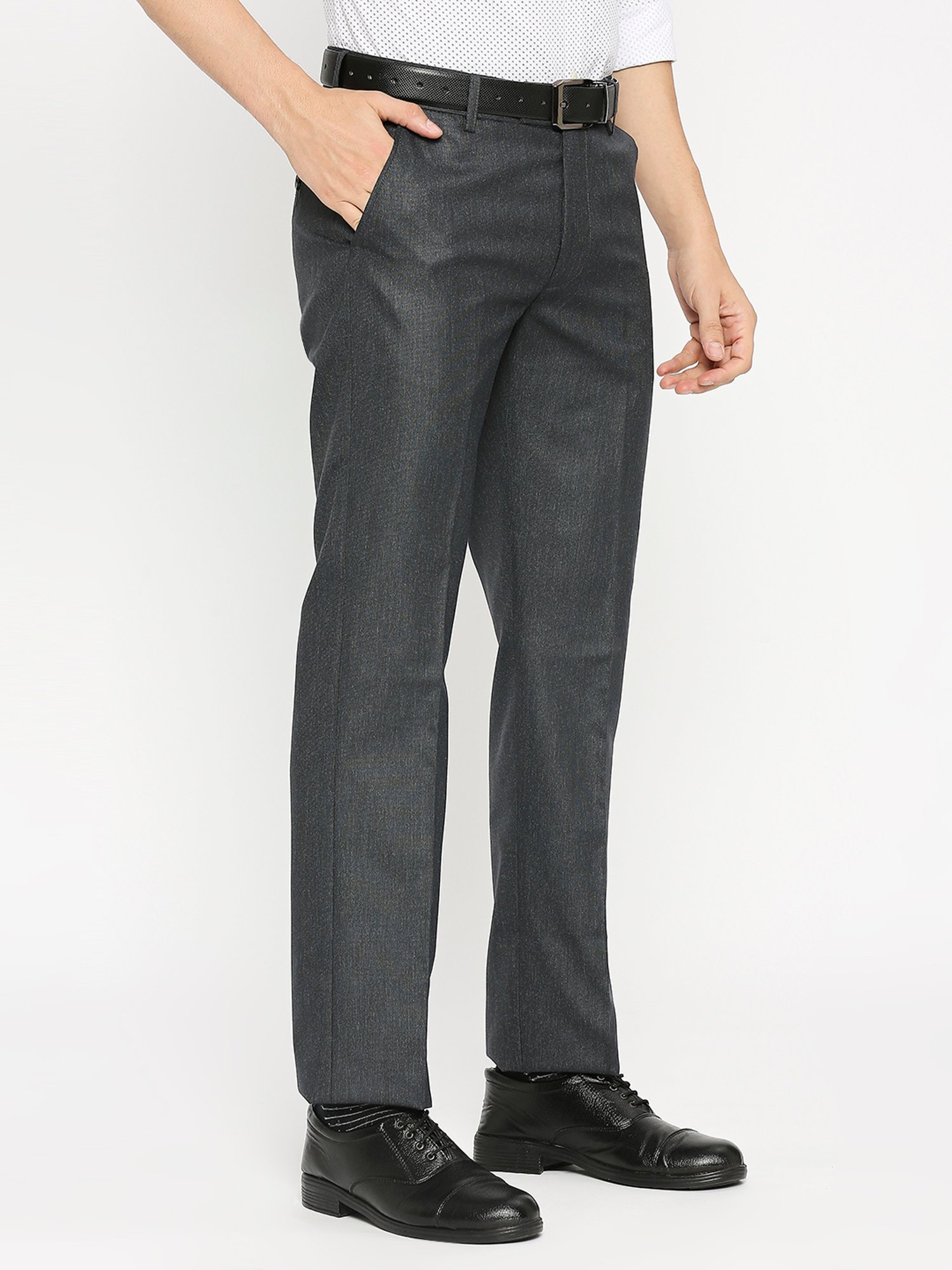 SOLEMIO Navy Slim Fit Flat Front Trousers