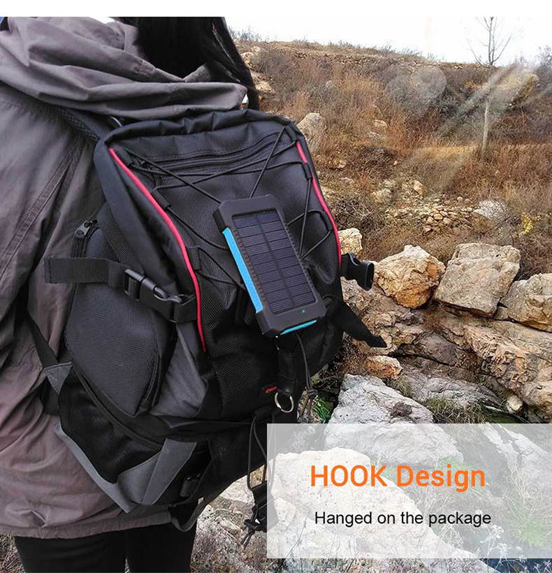 10000mAh Solar Power Bank Waterproof Solar External Battery Emergency Charging for iPhone Huawei Mobiles Camping LED Light