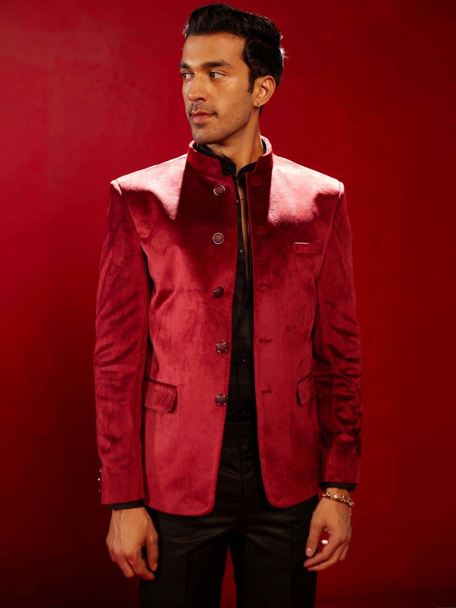 Vastramay Maroon Regular Fit Ethnic Blazer