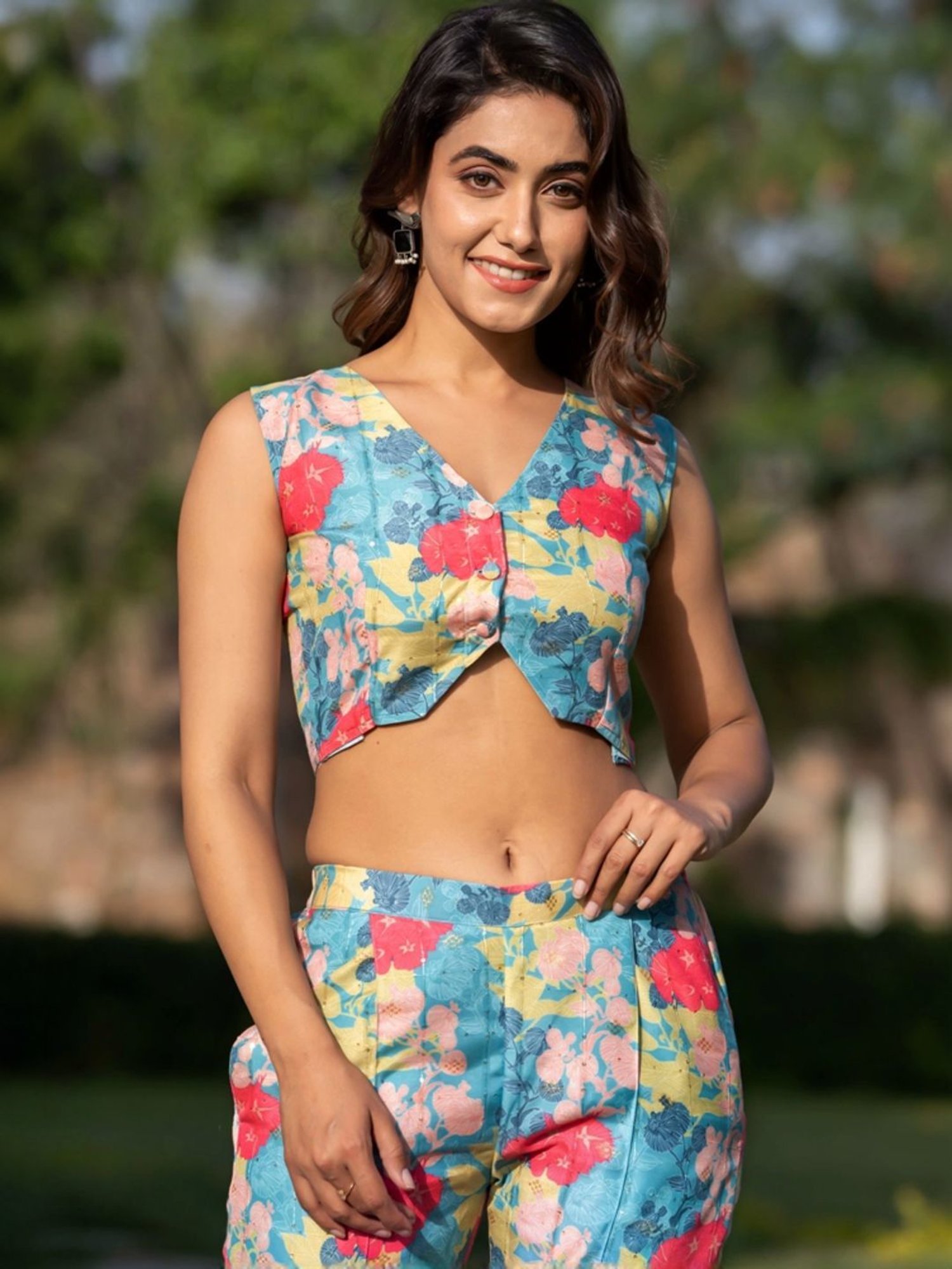 HOUSE OF JAMOTI Multicolored Printed Crop Top Palazzo Set