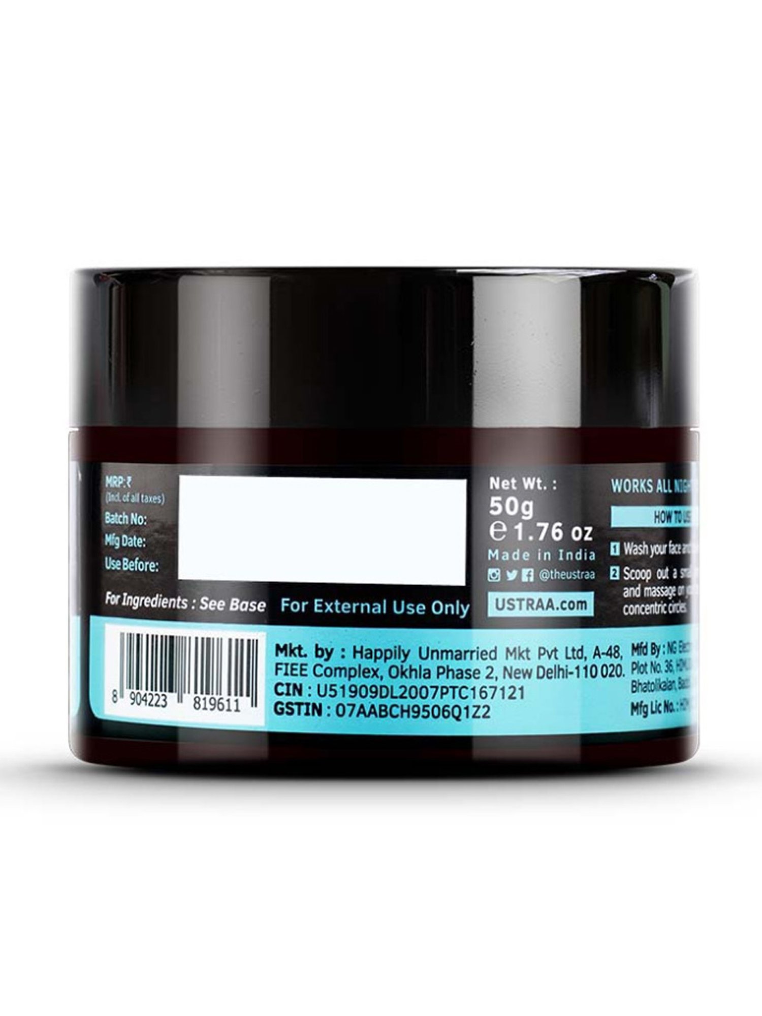 Ustraa Night Cream - De-tan and Anti-aging - 50 gm & Face Mask For oily - 125 gm