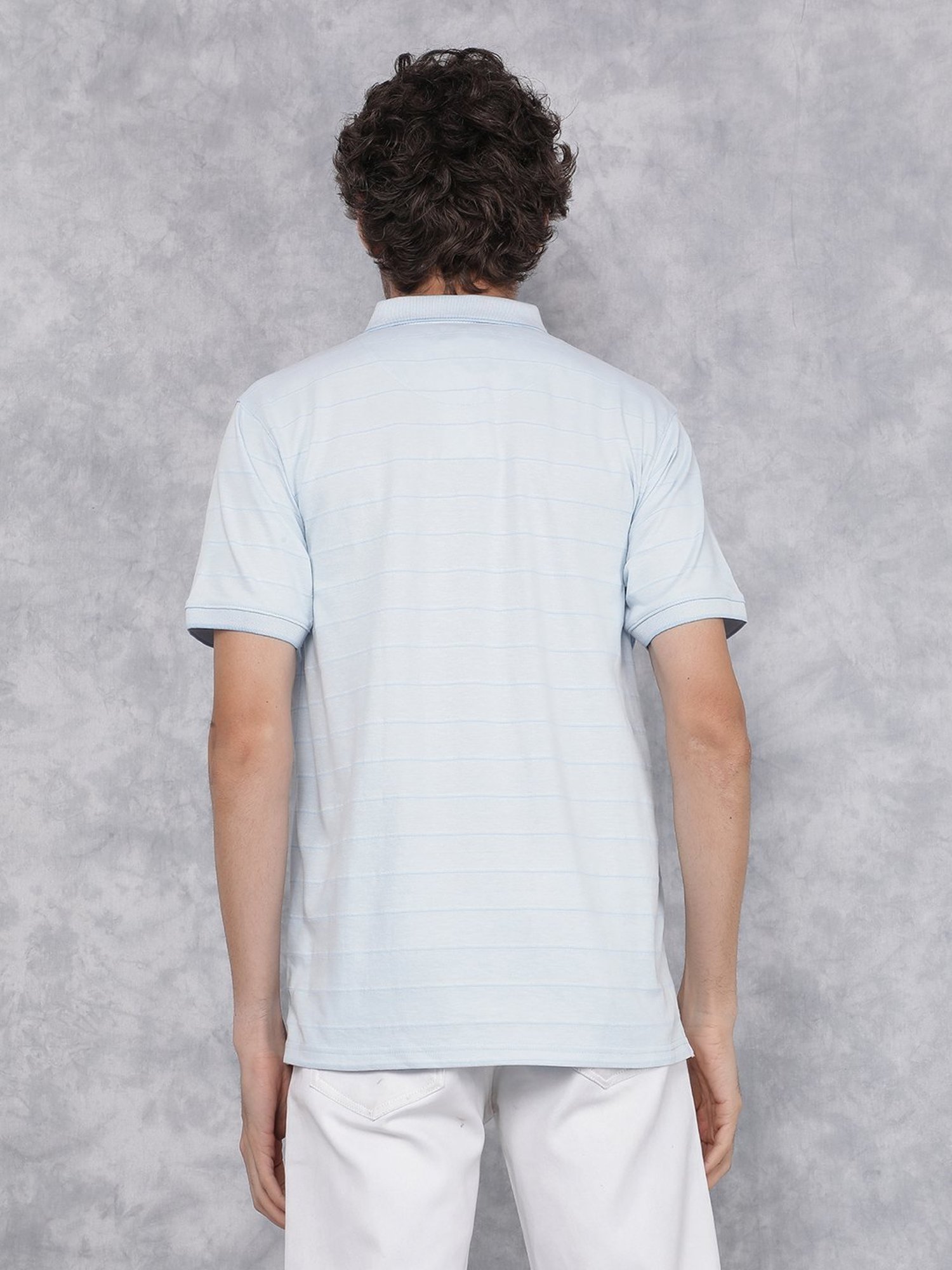 Crimsoune Club Blue Slim Fit Striped Polo T-Shirt