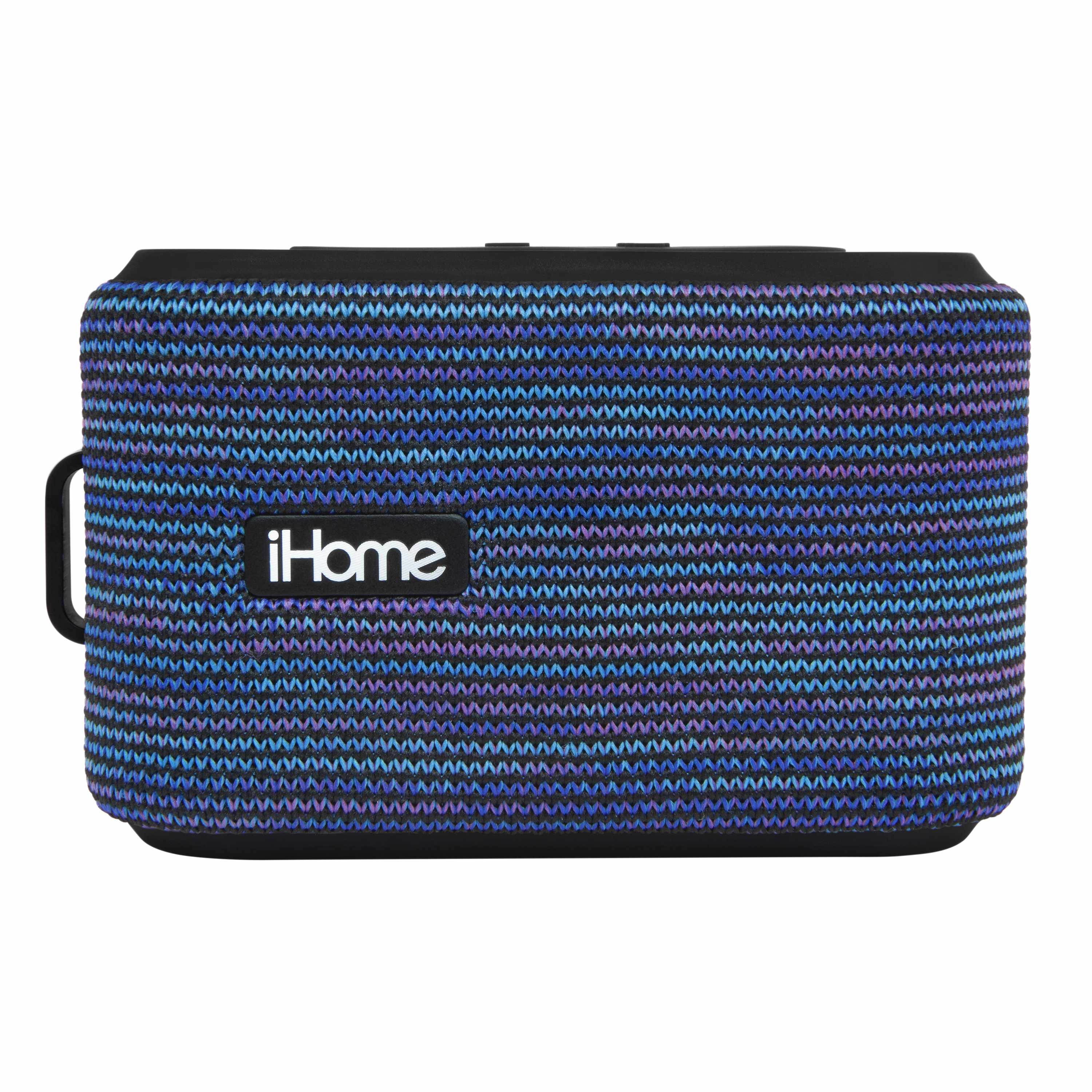 iHome Slip and Water Resistant Fabric Rechargeable Bluetooth Speaker with Speakerphone (Purple/White)