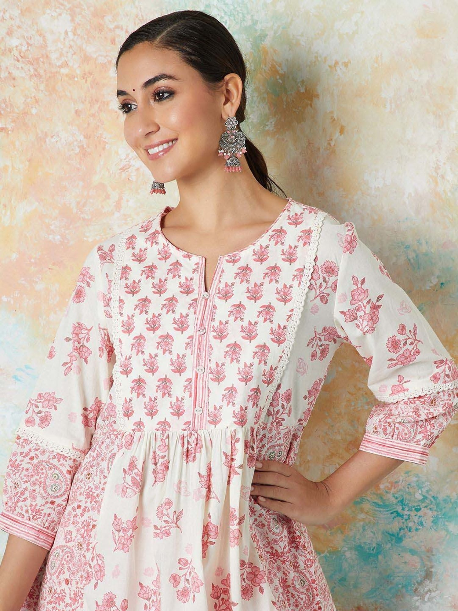 Melange by Lifestyle Off-White Cotton Printed Tunic