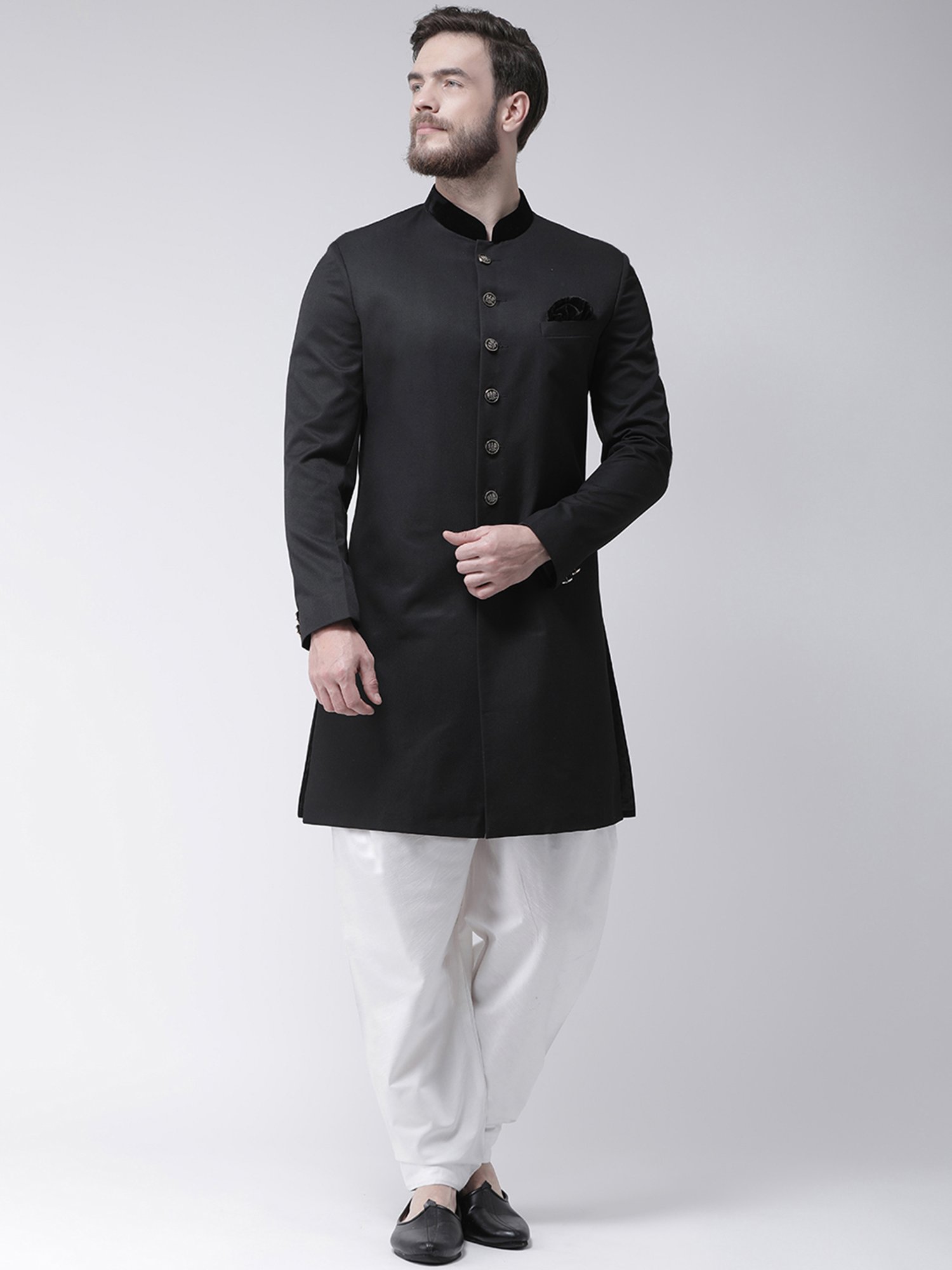 Hangup Plus Black & White Regular Fit Sherwani Set