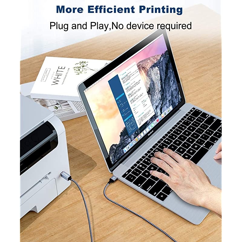 USB 2.0 Printer Cable 10ft, USB Type A Male to B Male Printer Scanner Cord High Speed Compatible with HP, Canon, Dell, Epson, Lexmark, Xerox, Samsung and More