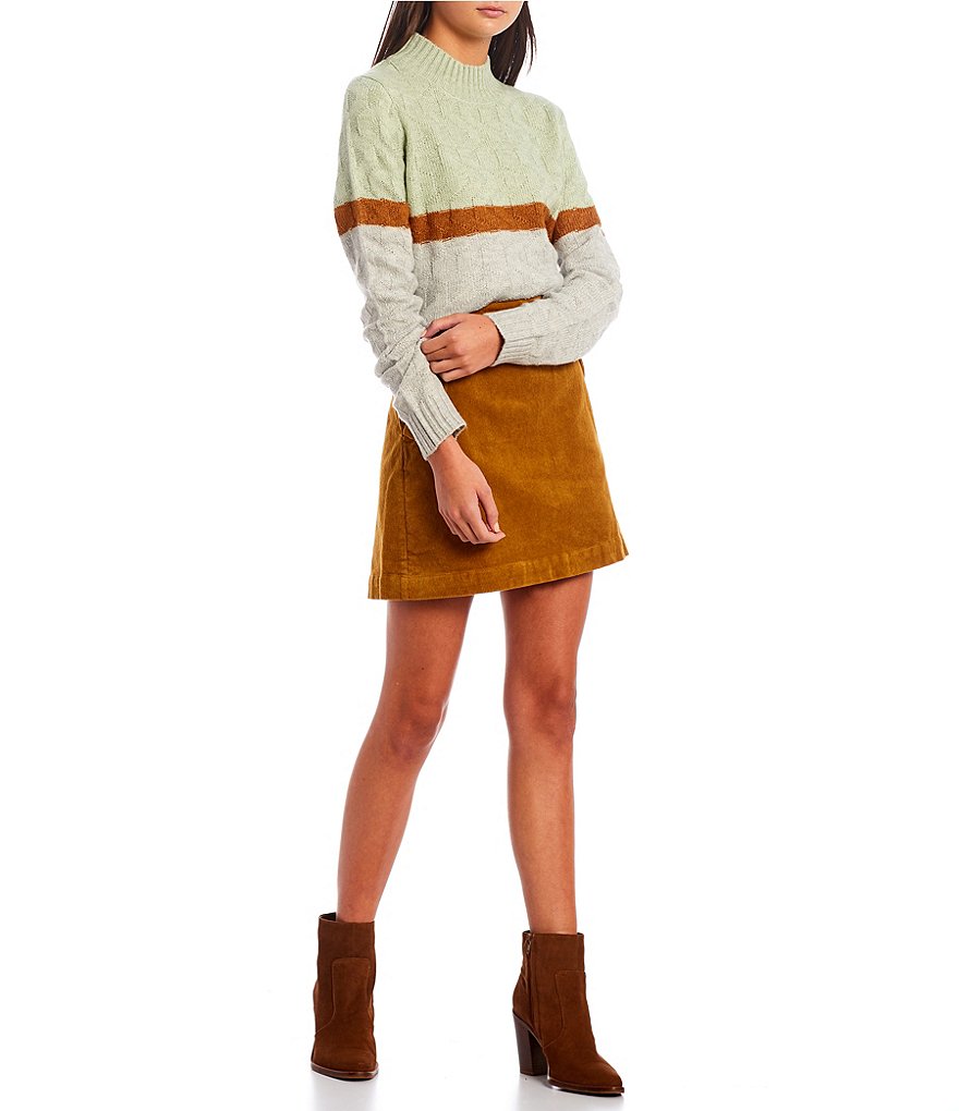 Copper Key Mock Neck Long Sleeve Varsity Colorblock Sweater