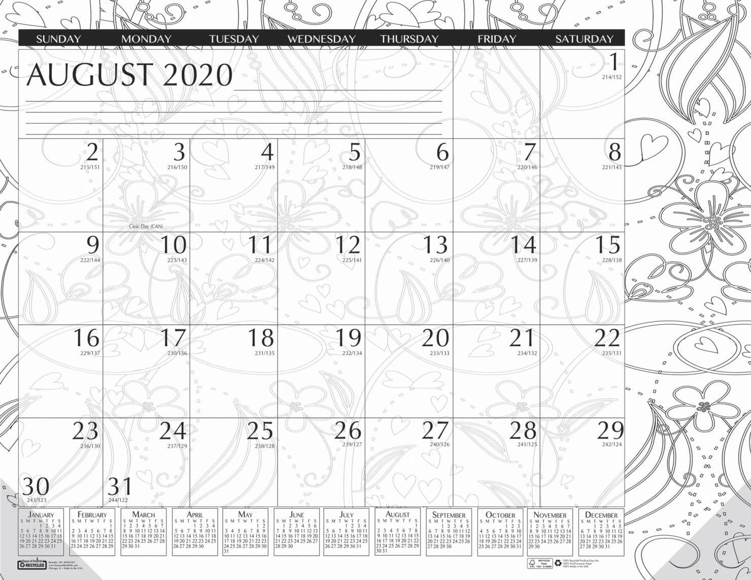 2020-2021 Monthly Desk Pad Calendar Academic Black and White Doodle 18.5 x 13 Inches August - July (HOD18765-21)