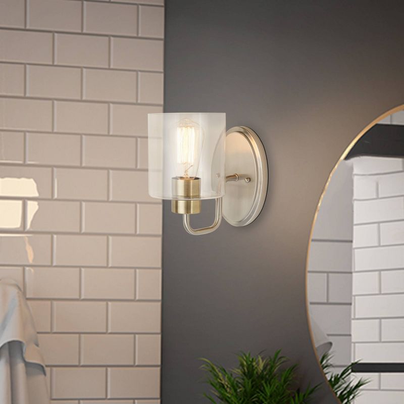 5.25" 1-Light Metal Bath Vanity Wall Sconce with Glass Shade Silver - Cresswell Lighting